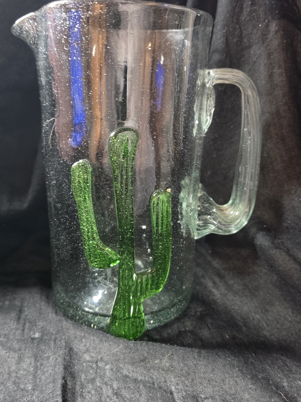Clear Glass Pitcher with Green Cactus Accent